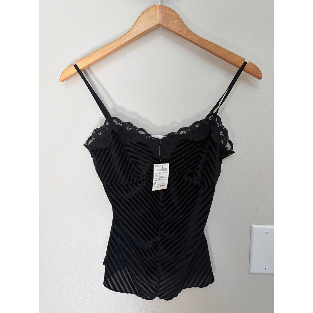 Vintage Y2K Black Lace Velvet Burnout Crop Top Cami Whimsigoth Fairy Grunge NWT